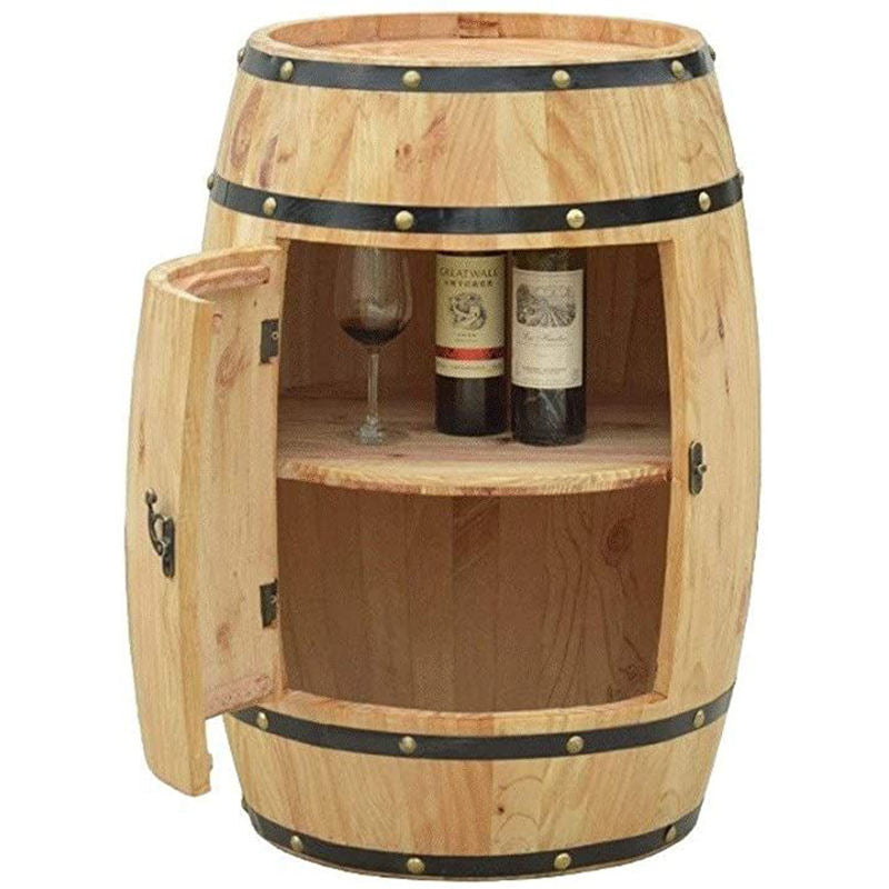 Solid Pine Wood Barrel Wine Rack | Rustic Floor Standing Wine Bottle Storage Organizer