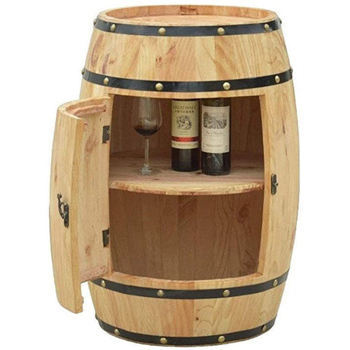 Solid Pine Wood Barrel Wine Rack | Rustic Floor Standing Wine Bottle Storage Organizer