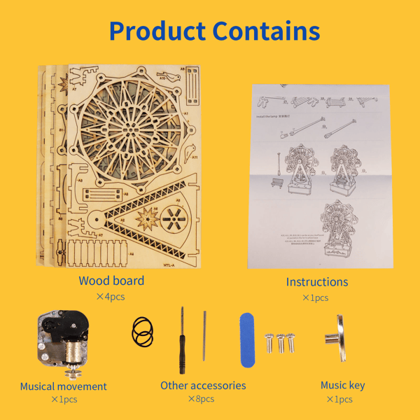 3D Wooden Ferris Wheel Puzzle Kit | DIY Music Box Craft Model for Home Décor & Creative Projects
