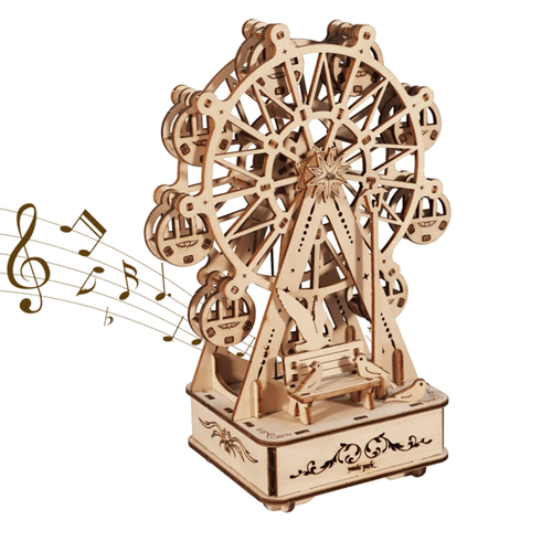 3D Wooden Ferris Wheel Puzzle Kit | DIY Music Box Craft Model for Home Décor & Creative Projects